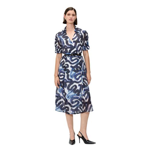 Veronika Maine Indigo Abstract Brush Shirt Dress